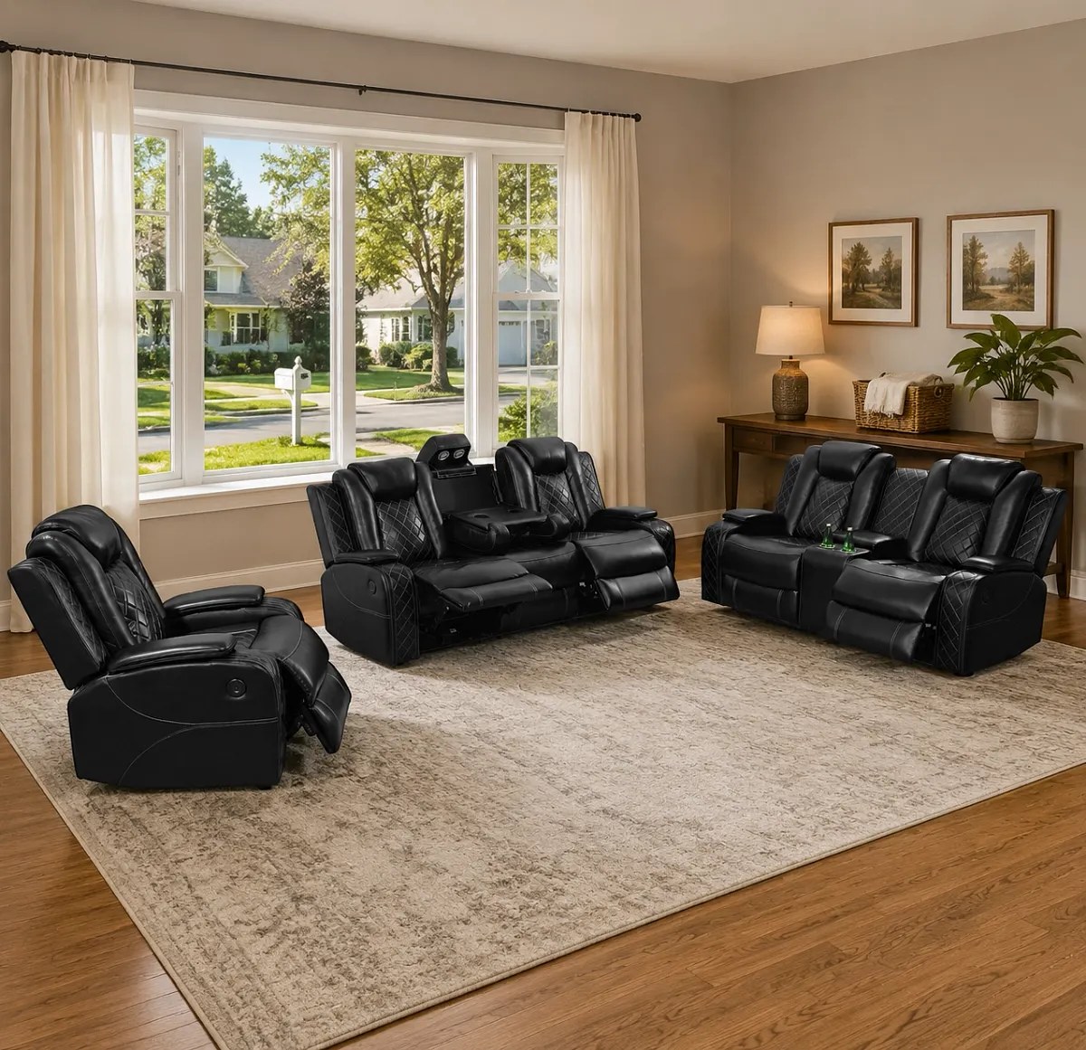 New black 3-piece power reclining living room set, special order through Fort Wayne Finds