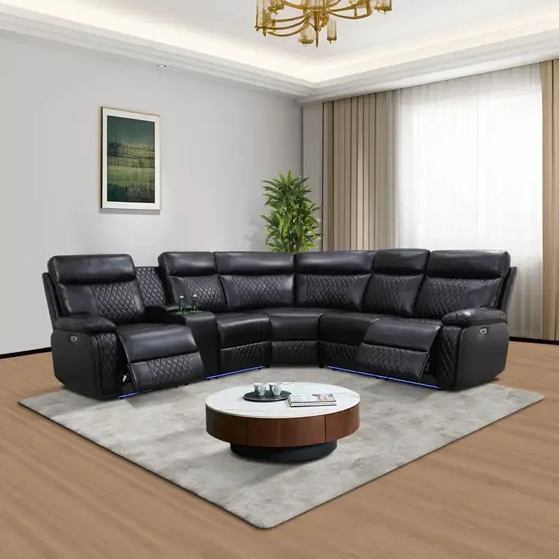 New black power reclining sectional with storage console, special order through Fort Wayne Finds